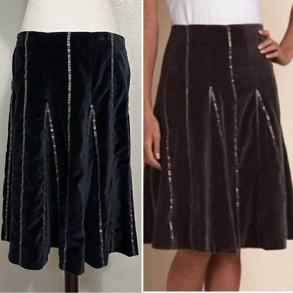 NWOT Soft Surroundings Black Velvet Sequins A-Line Flare Skirt, Sz Medium